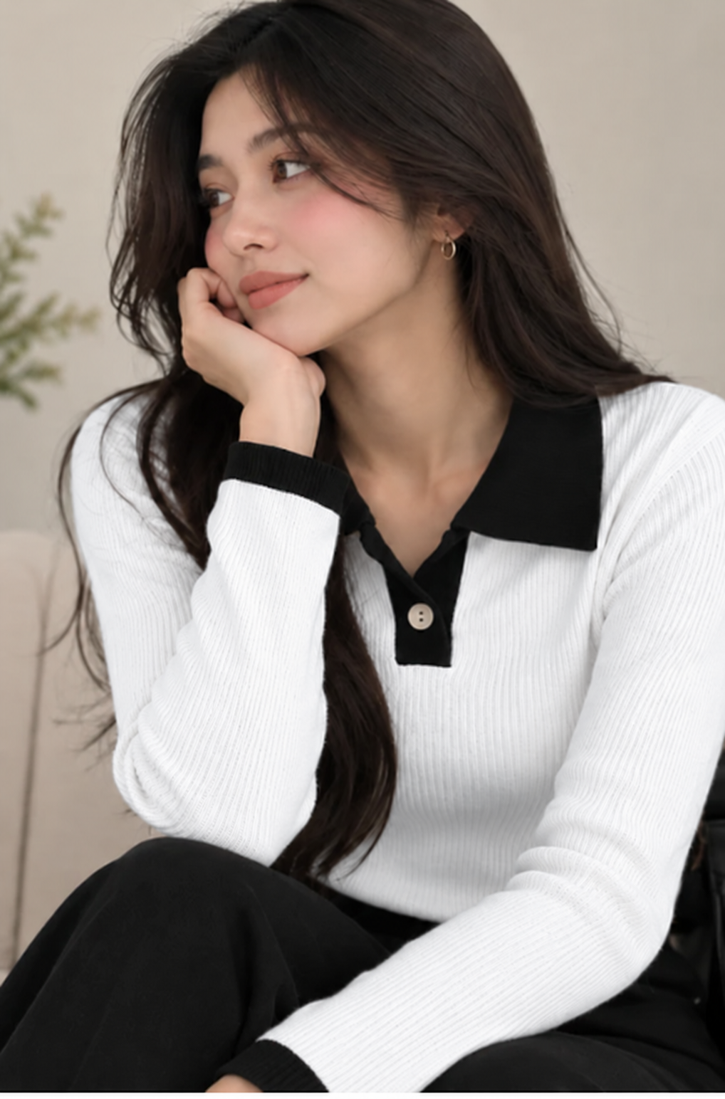 Casual Top- White Polo, Slim Fit