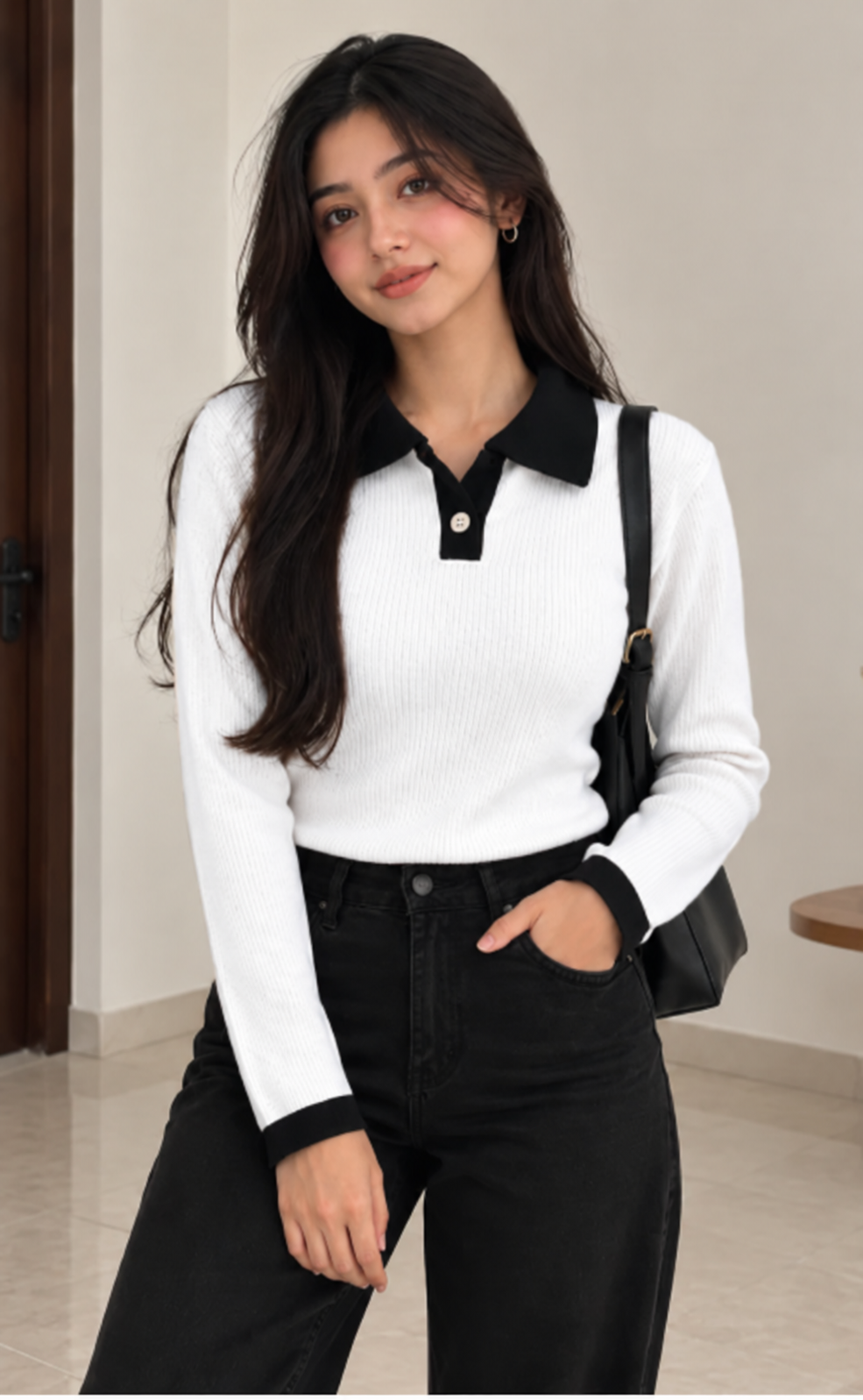 Casual Top- White Polo, Slim Fit