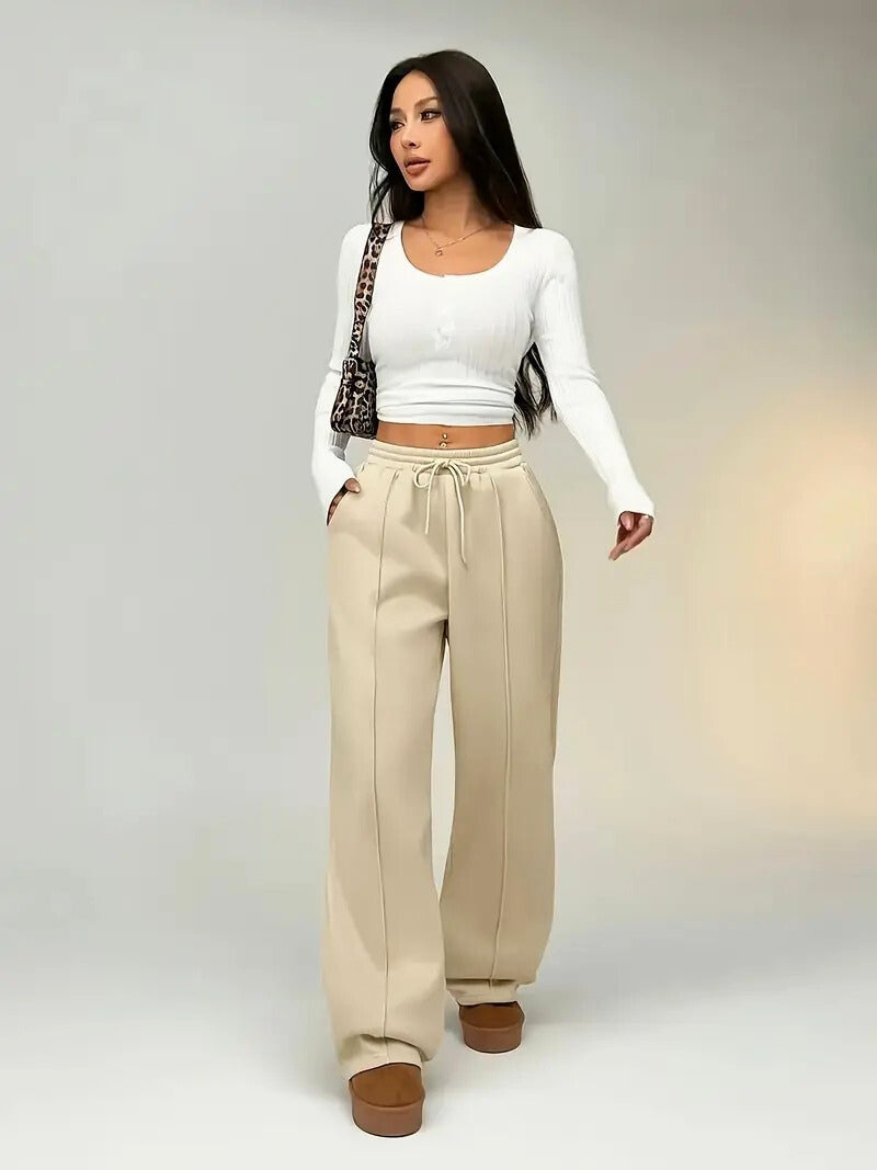 HIGH WAISTED WIDELEG TROUSER FOR WOMEN- BEIGE