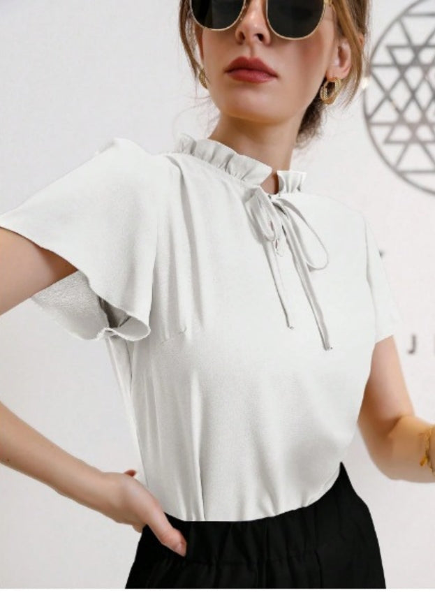 Casual Solid Shirts, Frill Neck | Umbrella Half Sleeves | Every Day Top