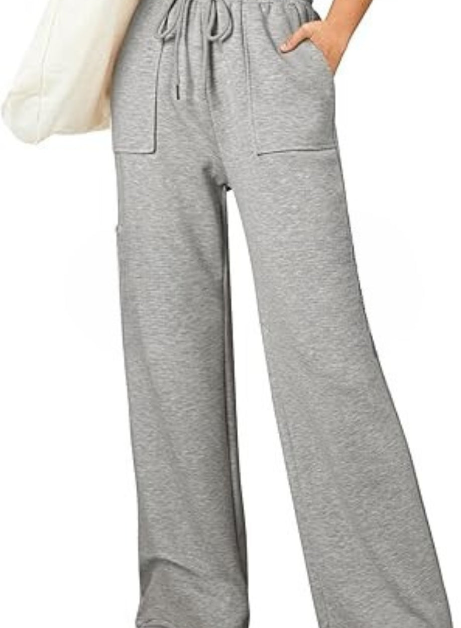 Women's High Waisted Wide Leg  Athletic Casual Trouser | GREY
