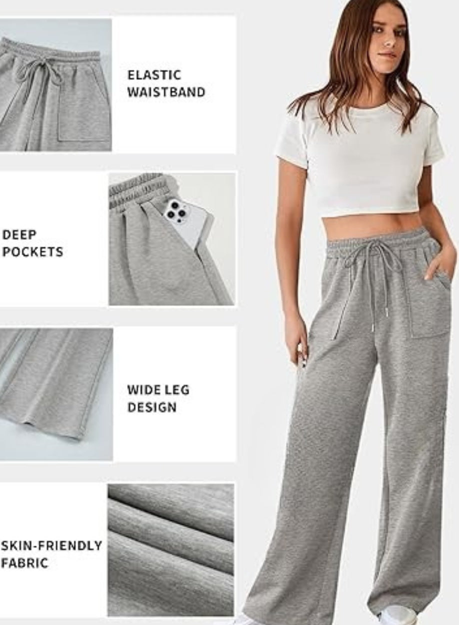 Women's High Waisted Wide Leg  Athletic Casual Trouser | GREY