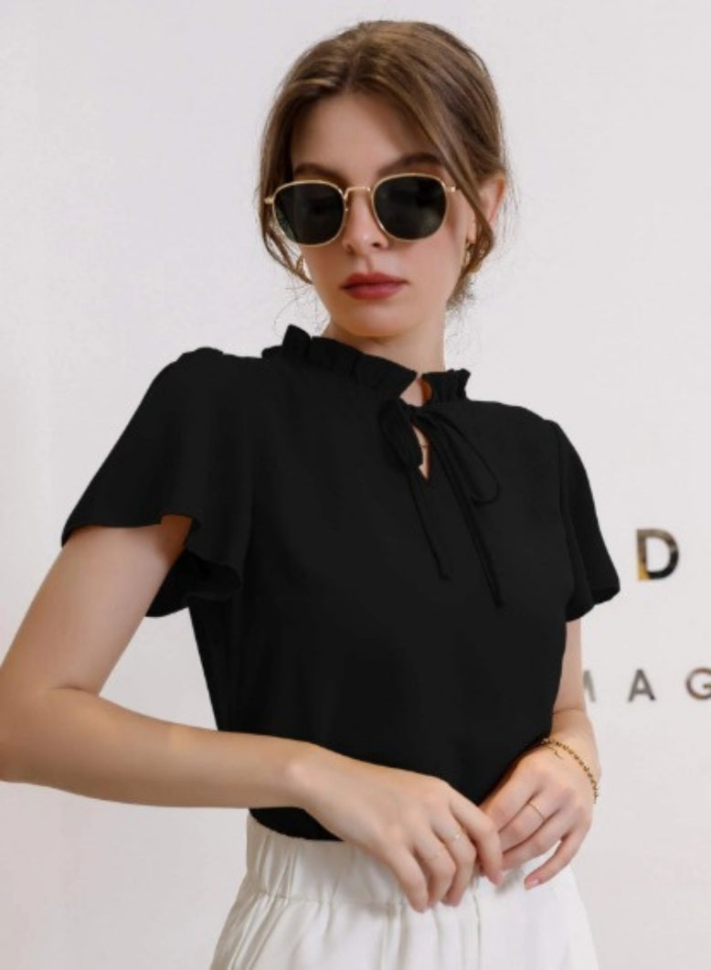 Casual Solid Shirts, Frill Neck | Umbrella Half Sleeves | Every Day Top