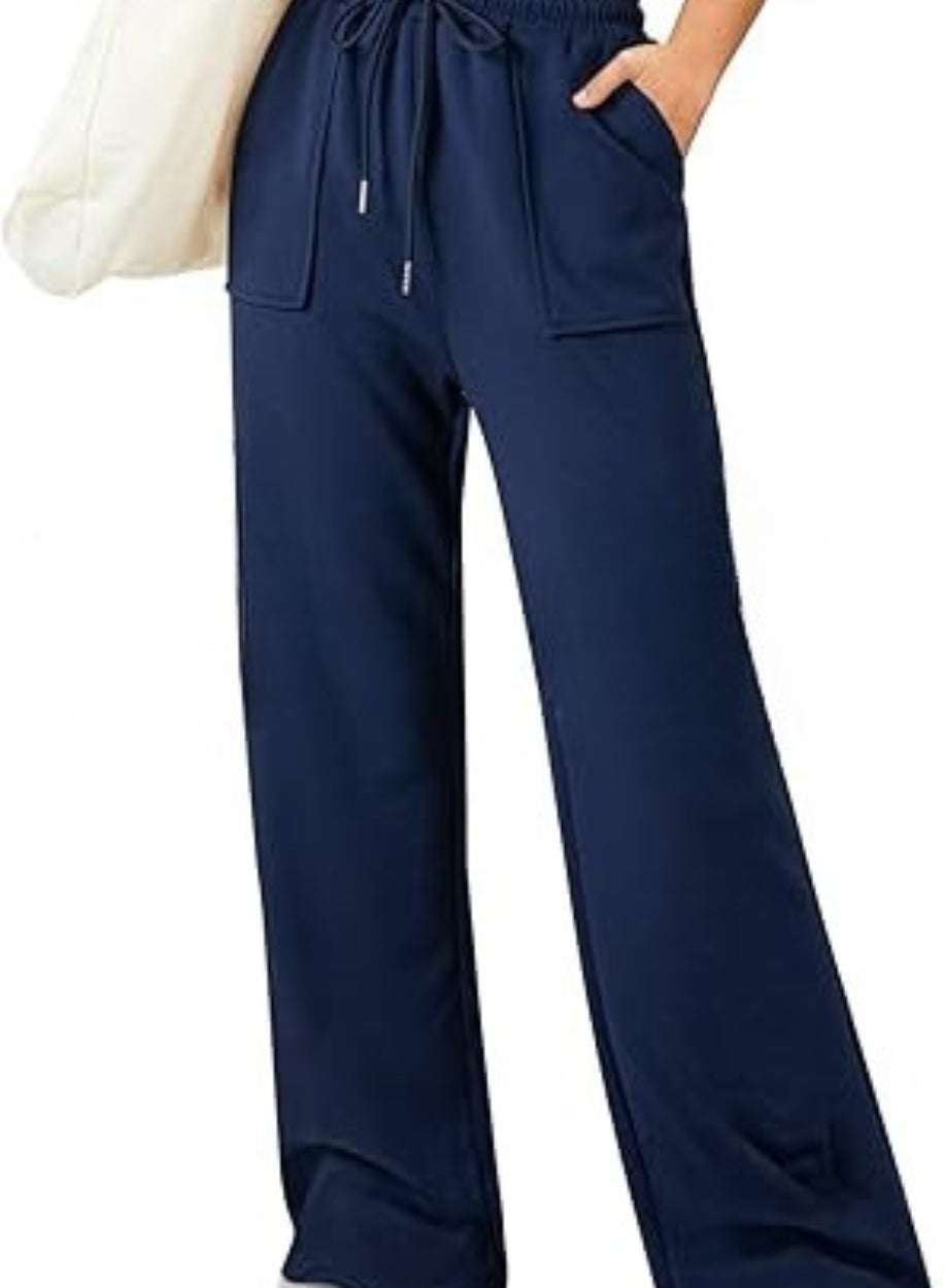 Women's High Waisted Wide Leg  Athletic Casual Trouser | BLUE