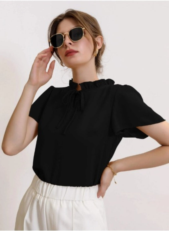 Casual Solid Shirts, Frill Neck | Umbrella Half Sleeves | Every Day Top
