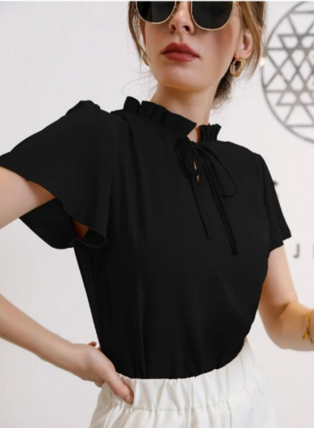 Casual Solid Shirts, Frill Neck | Umbrella Half Sleeves | Every Day Top
