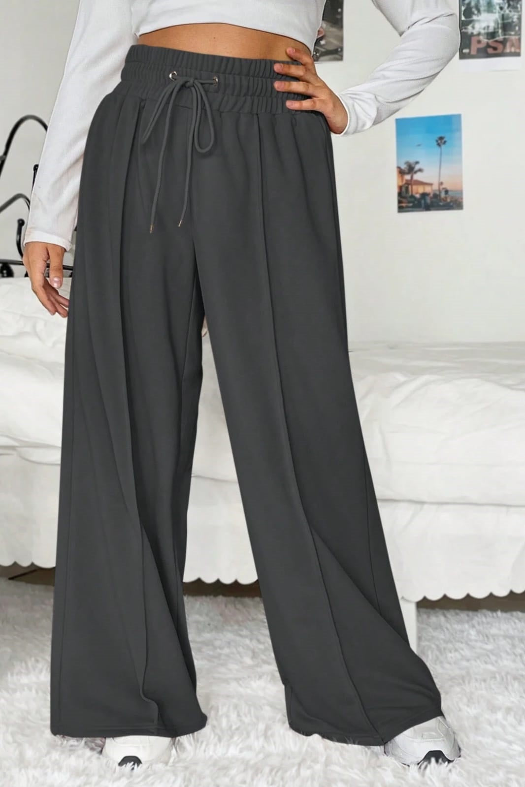 HIGH WAISTED WIDELEG TROUSER FOR WOMEN – CHARCOAL