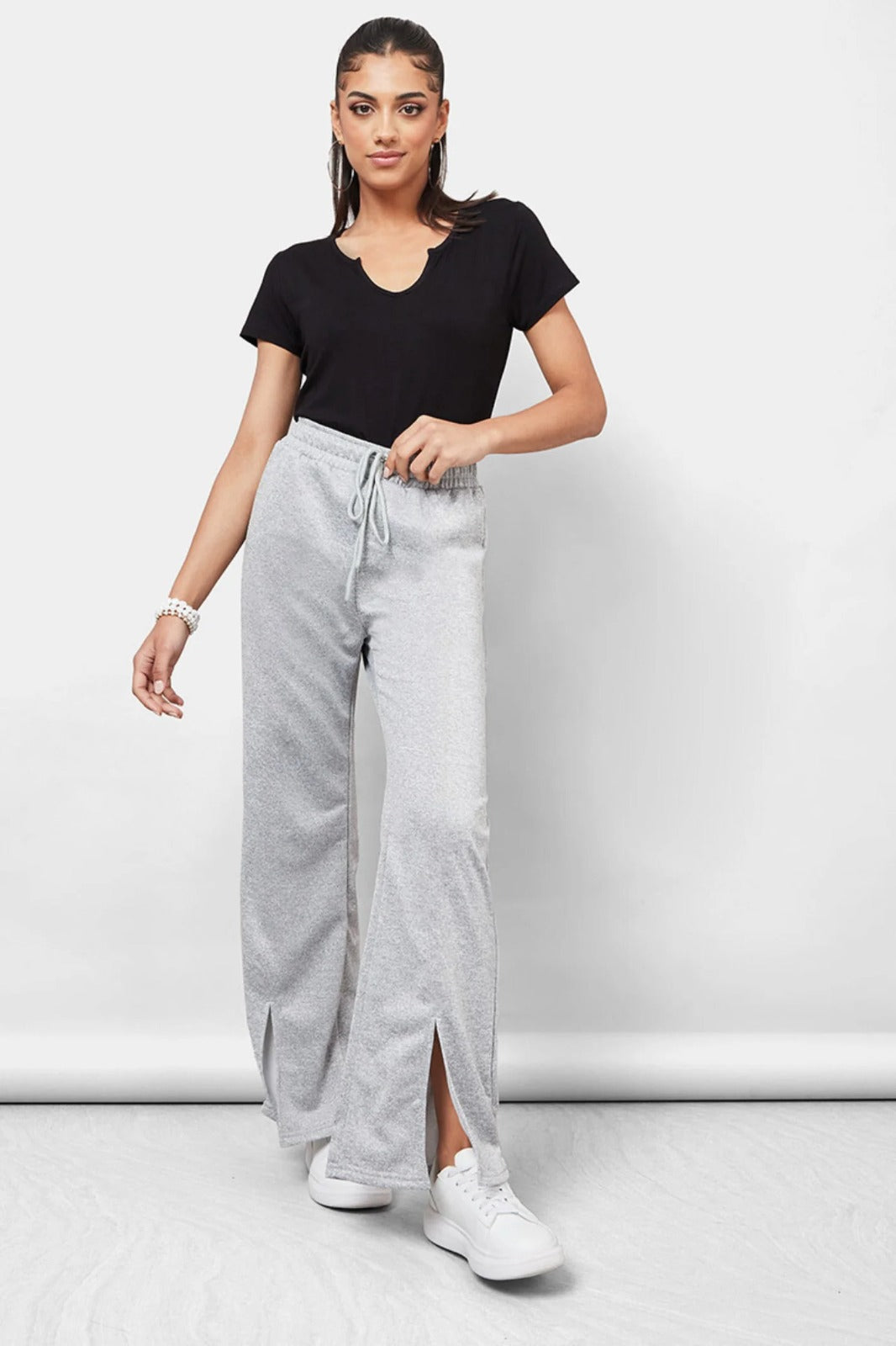 HIGH WAISTED WIDELEG SLIT TROUSER FOR WOMEN
