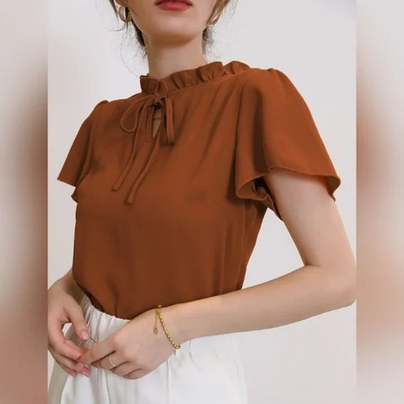 Casual Solid Shirts, Frill Neck | Umbrella Half Sleeves |  Every Day Tops