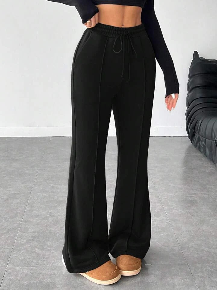 High Waisted Black Front-Seam Flare Trouser For Women