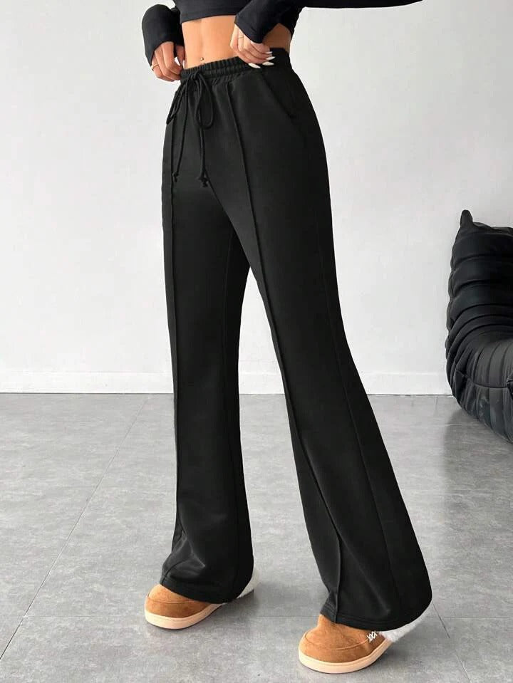 High Waisted Black Front-Seam Flare Trouser For Women