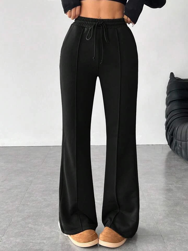 High Waisted Black Front-Seam Flare Trouser For Women