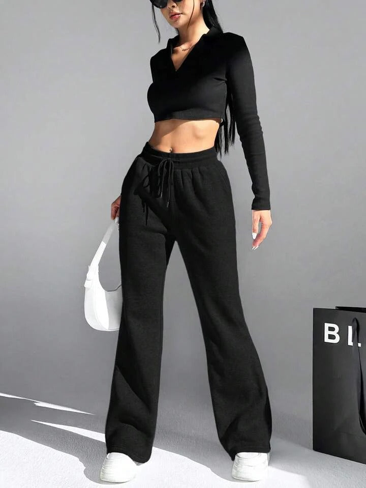 HIGH WAISTED BLACK FLARED TROUSER FOR WOMEN