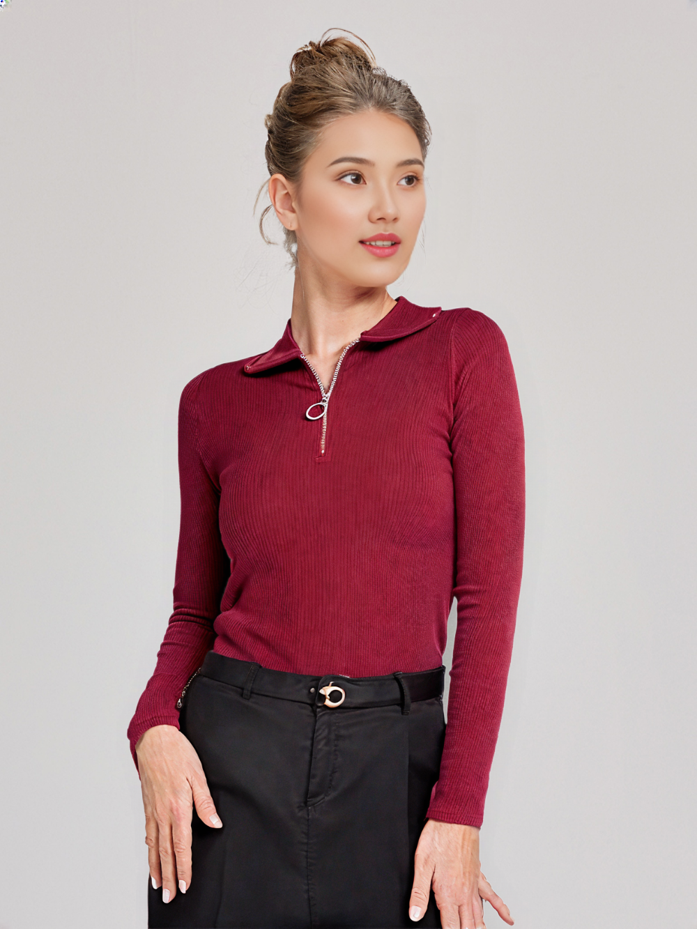 MOCKED NECK POLO ZIPPER – MAROON