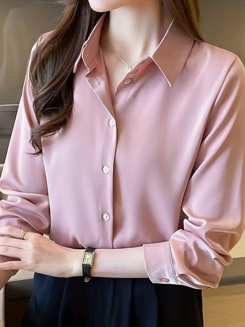 Polo Collar Shirt - Solid Color, Loose Fit, Perfect for Spring/Summer/Fall, Casual Chic Top