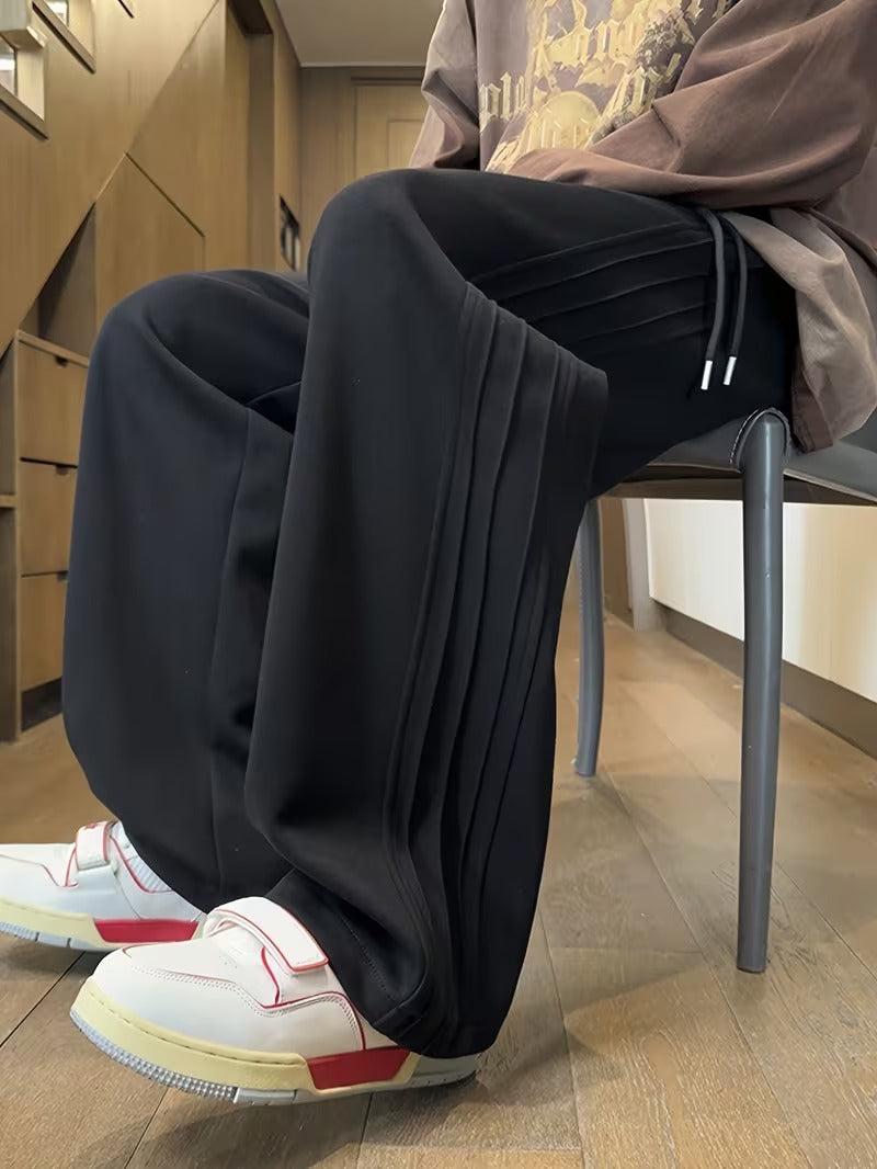 HIGH WAISTED SIDE SEAM WIDELEG TROUSER FOR WOMEN- BLACK