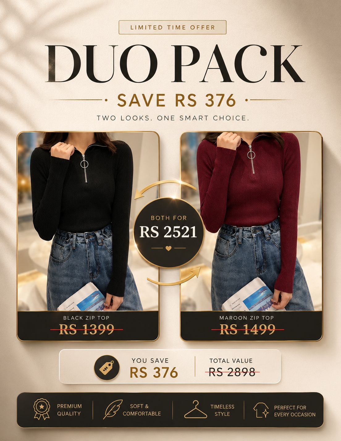 ZIPPER DUO PACK ( MAROON+BLACK)