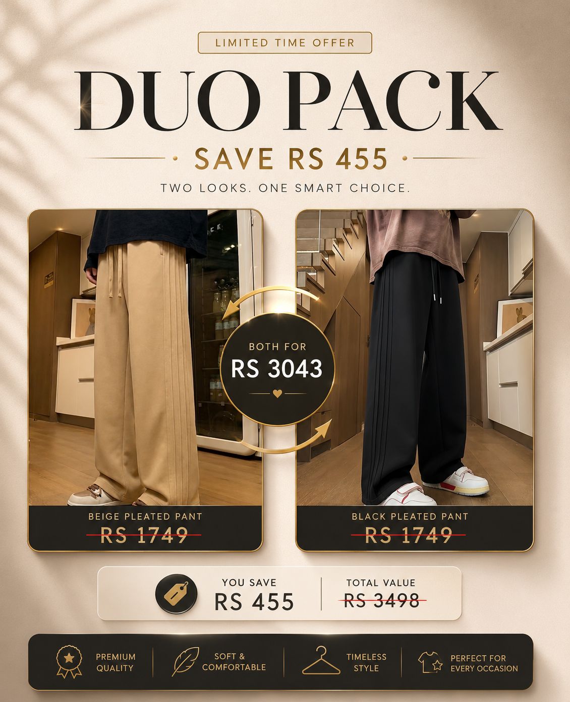 PLATED TROUSER DUO PACK ( CAMEL+BLACK)