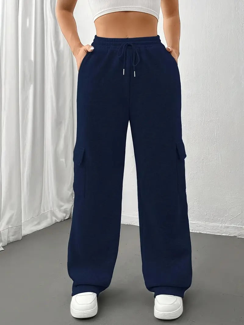NAVY BLUE HIGH WAISTED CARGO SWEATPANT