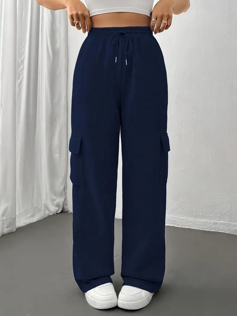 NAVY BLUE HIGH WAISTED CARGO SWEATPANT