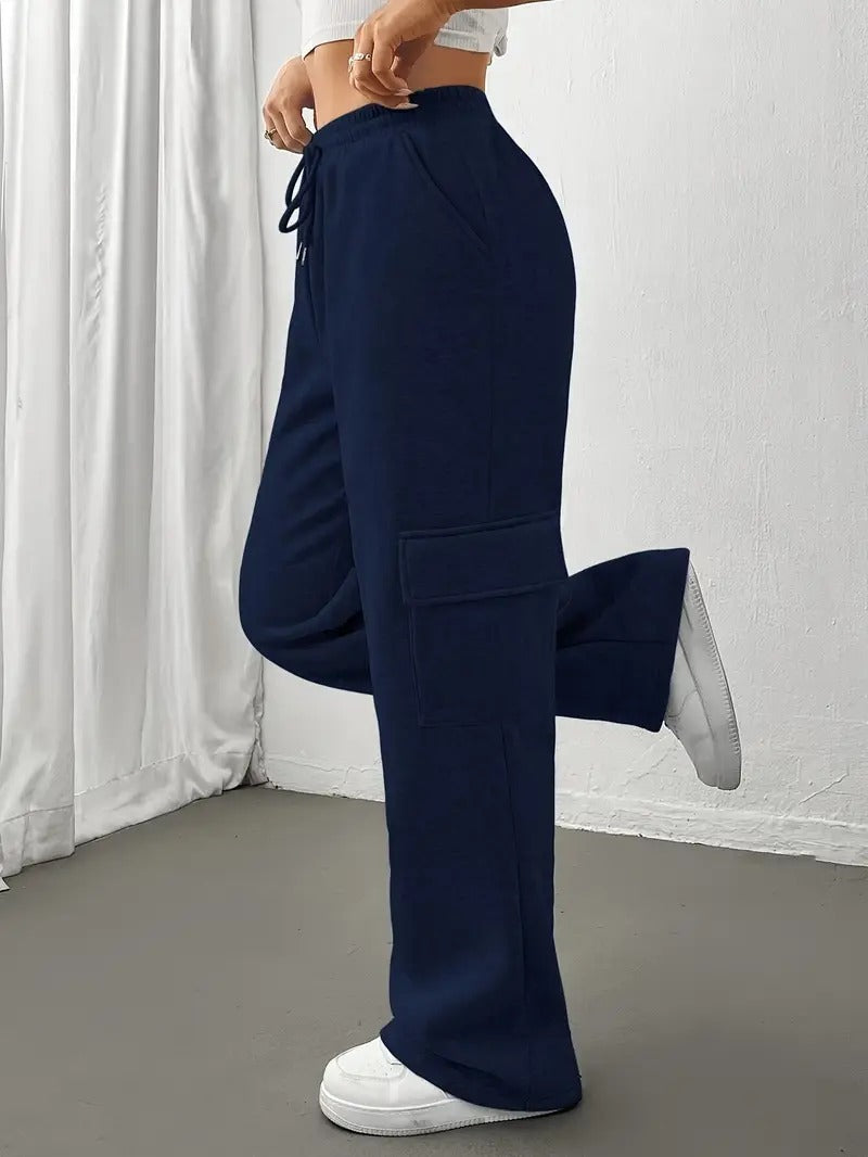 NAVY BLUE HIGH WAISTED CARGO SWEATPANT