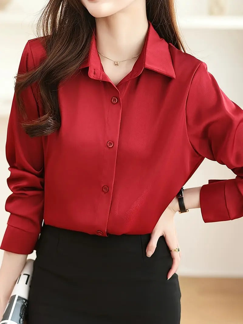Polo Collar Shirt - Solid Color, Loose Fit, Perfect for Spring/Summer/Fall, Casual Chic Top