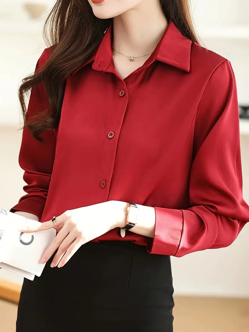 Polo Collar Shirt - Solid Color, Loose Fit, Perfect for Spring/Summer/Fall, Casual Chic Top