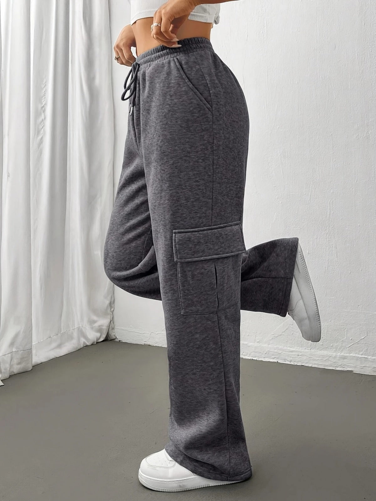 HIGH WAISTED WIDELEG CARGO TROUSER FOR WOMEN – CHARCOAL