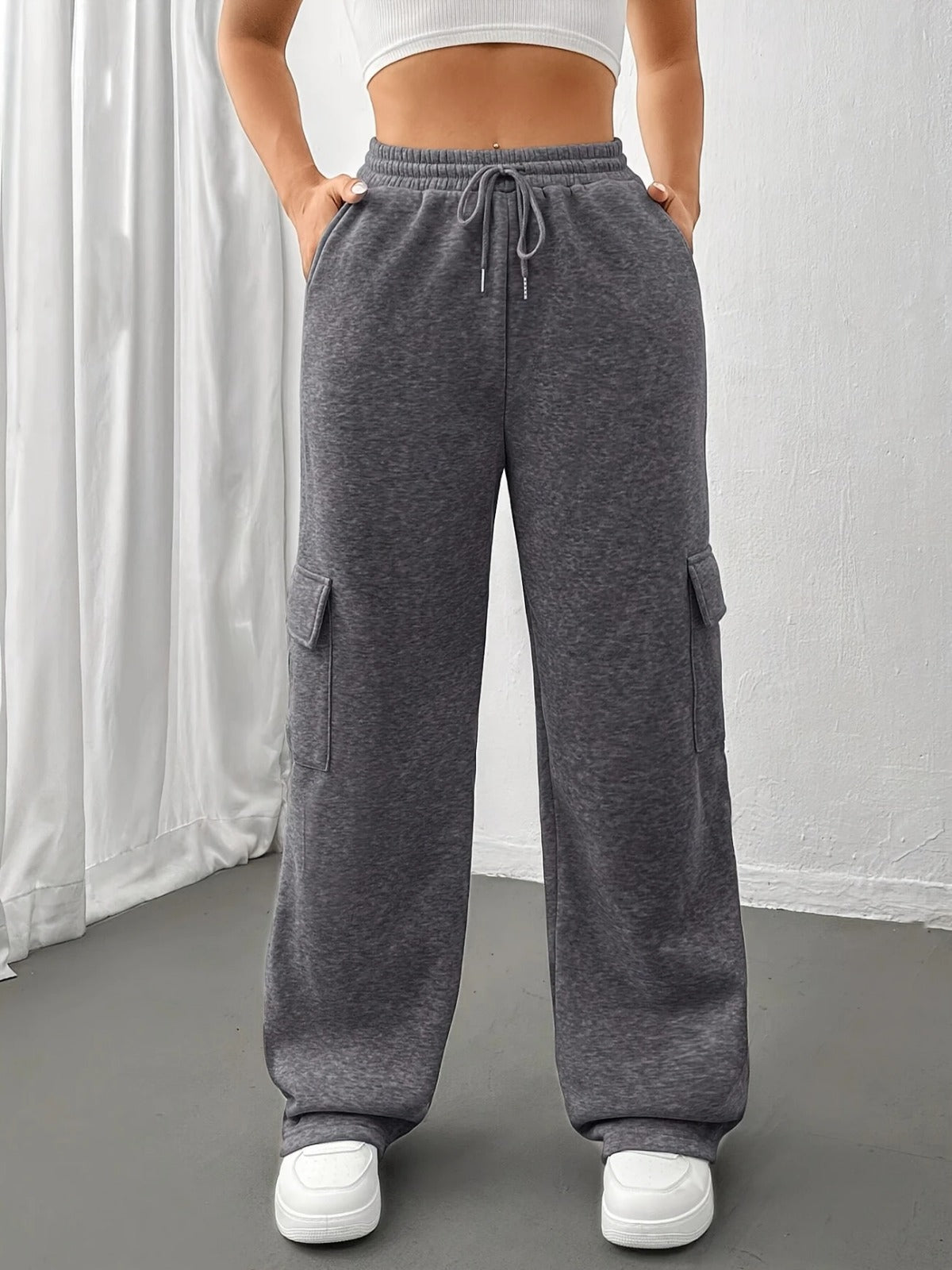HIGH WAISTED WIDELEG CARGO TROUSER FOR WOMEN – CHARCOAL