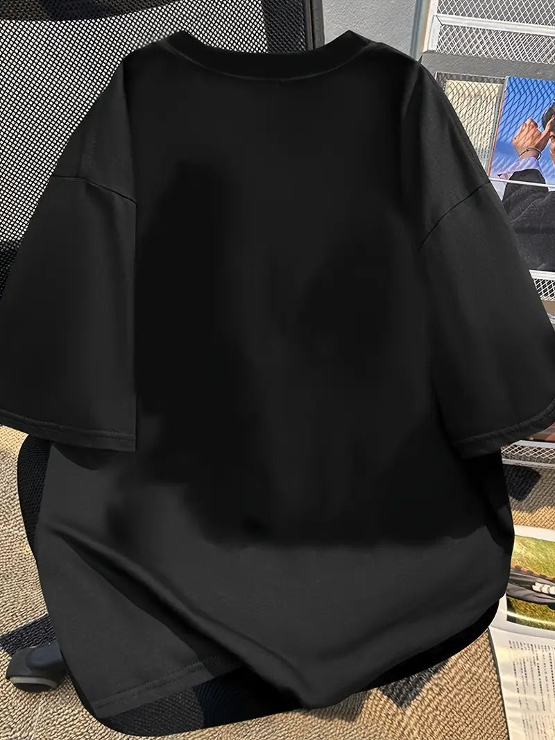 DROP SHOULDER ROUND NECK TEE – BLACK – (Half Sleeves)