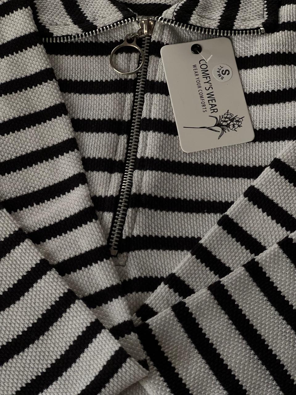 STRIPPED MOCKED NECK ZIPPER POLO | FULL SLEEVES