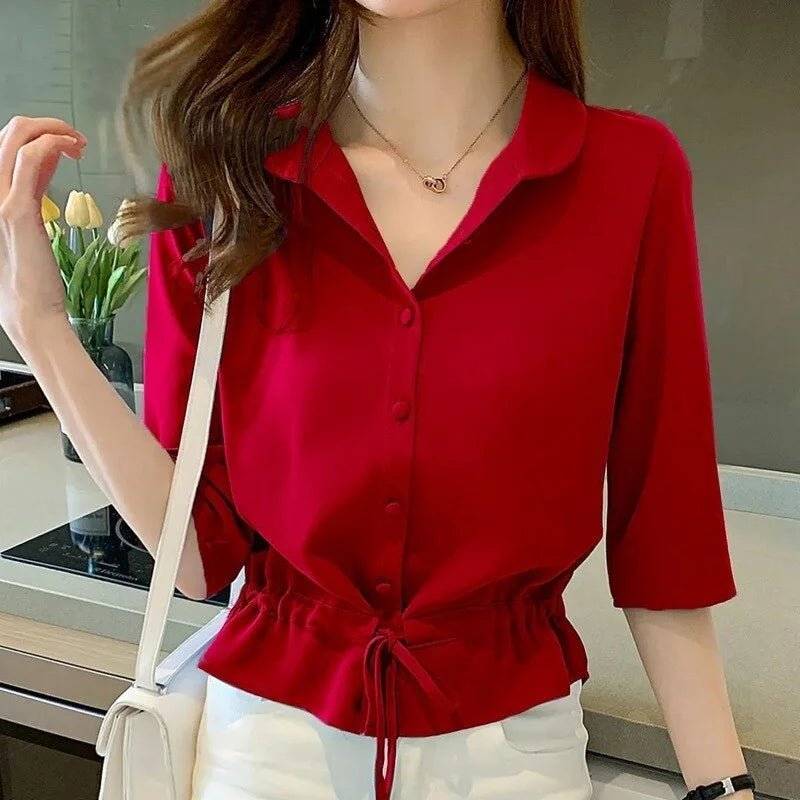 Casual Solid Shirts,  Neck Collar | Three Quarter Sleeves | Every Day Tops
