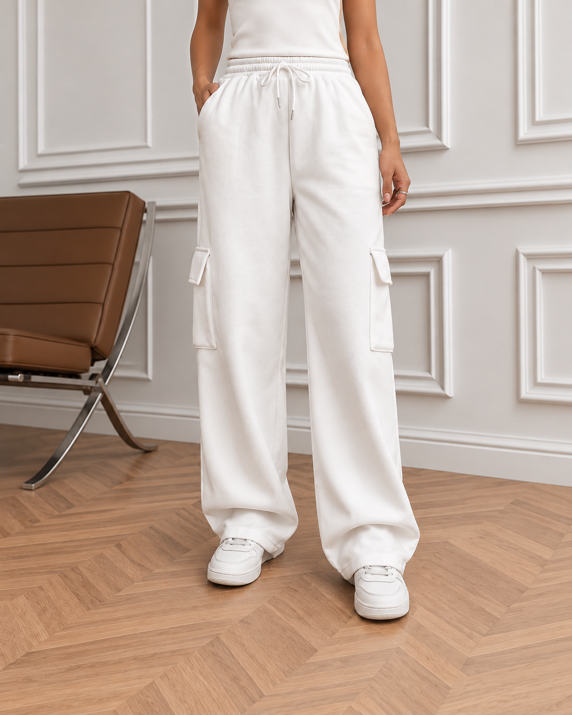 HIGH WAISTED WHITE CARGO Trouser