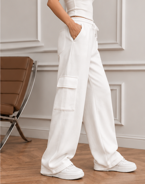 HIGH WAISTED WHITE CARGO Trouser