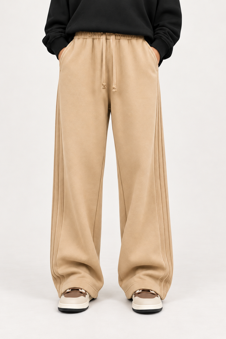HIGH WAISTED SIDE SEAM WIDELEG TROUSER FOR WOMEN- CAMEL