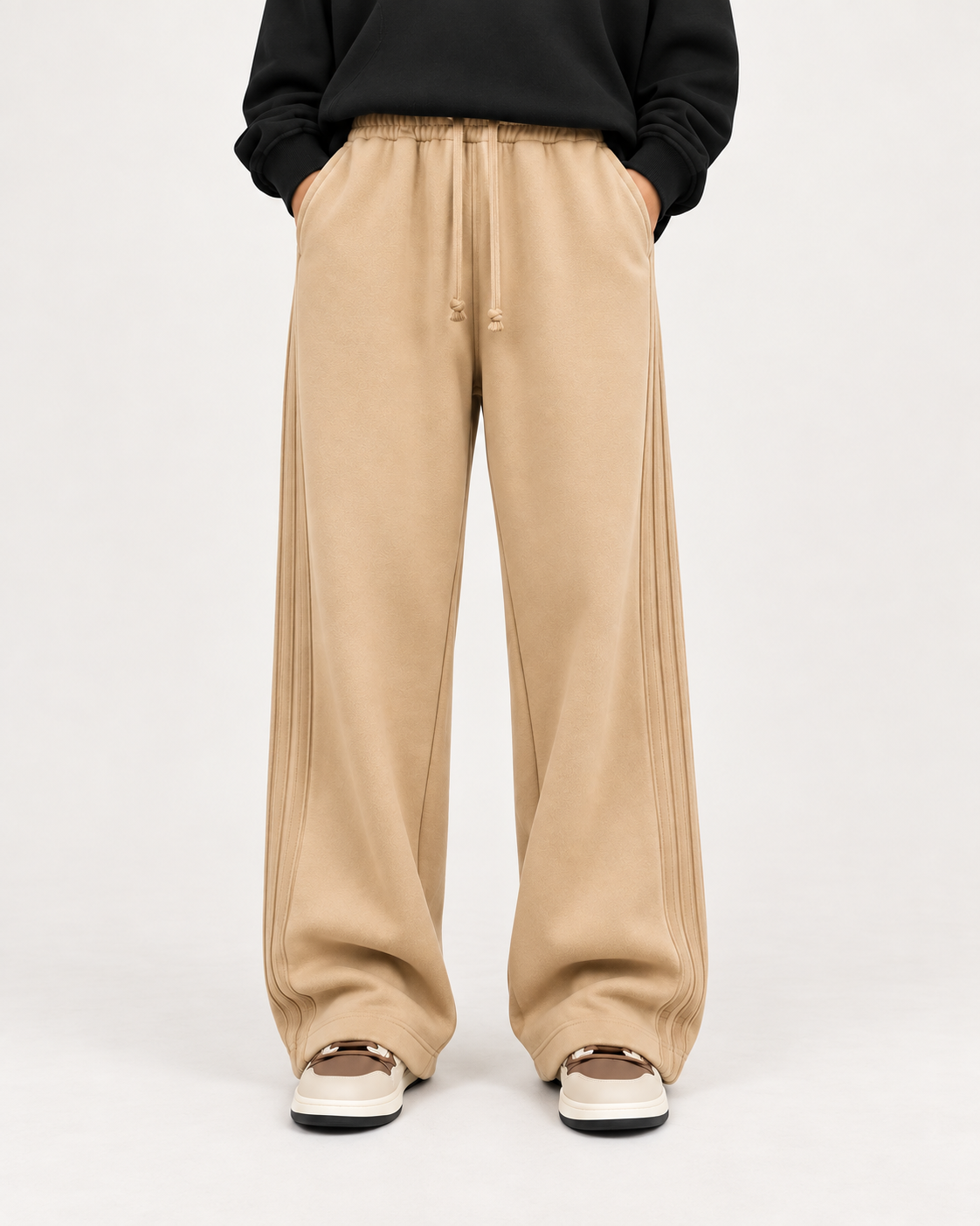 HIGH WAISTED SIDE SEAM WIDELEG TROUSER FOR WOMEN- CAMEL