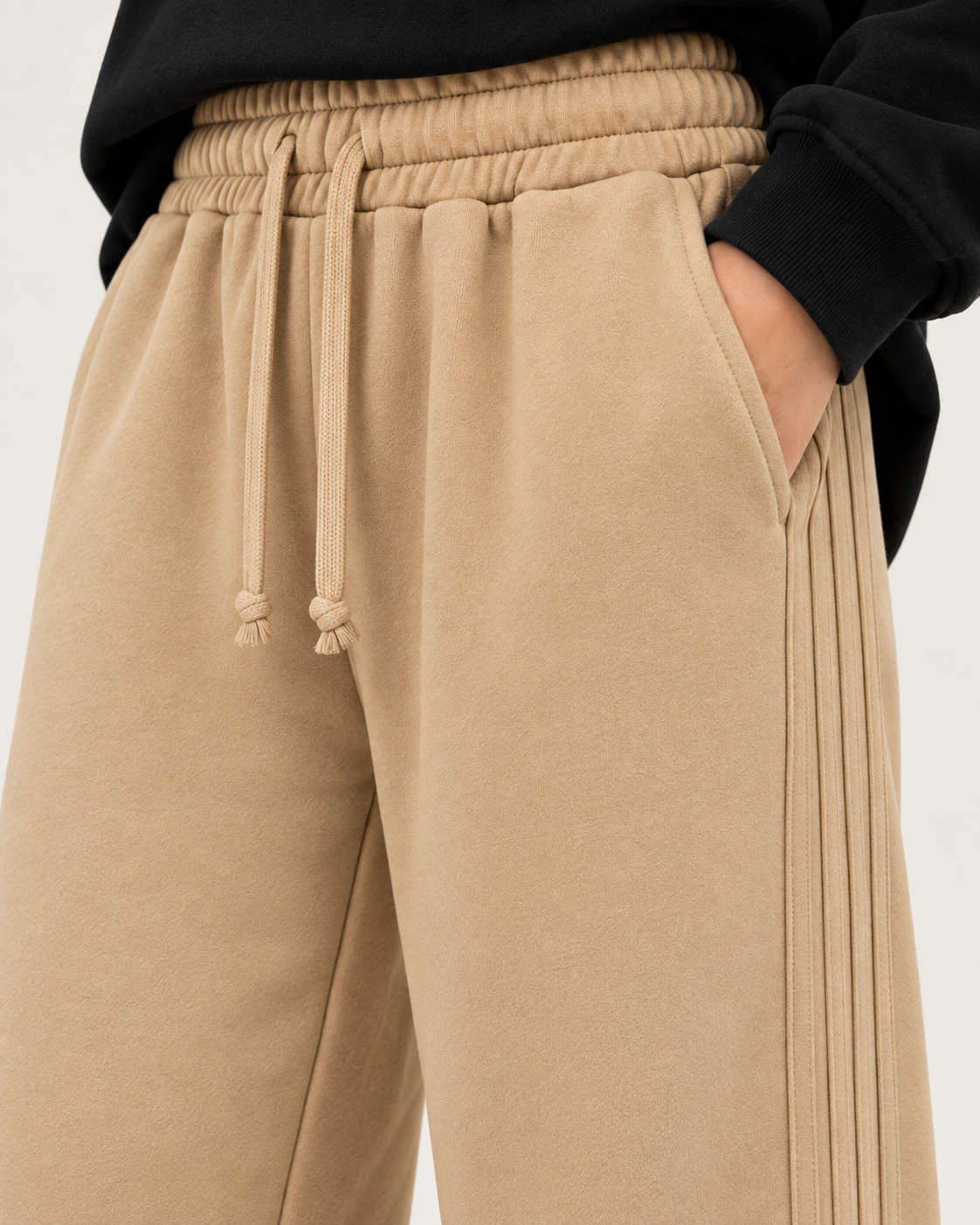 HIGH WAISTED SIDE SEAM WIDELEG TROUSER FOR WOMEN- CAMEL
