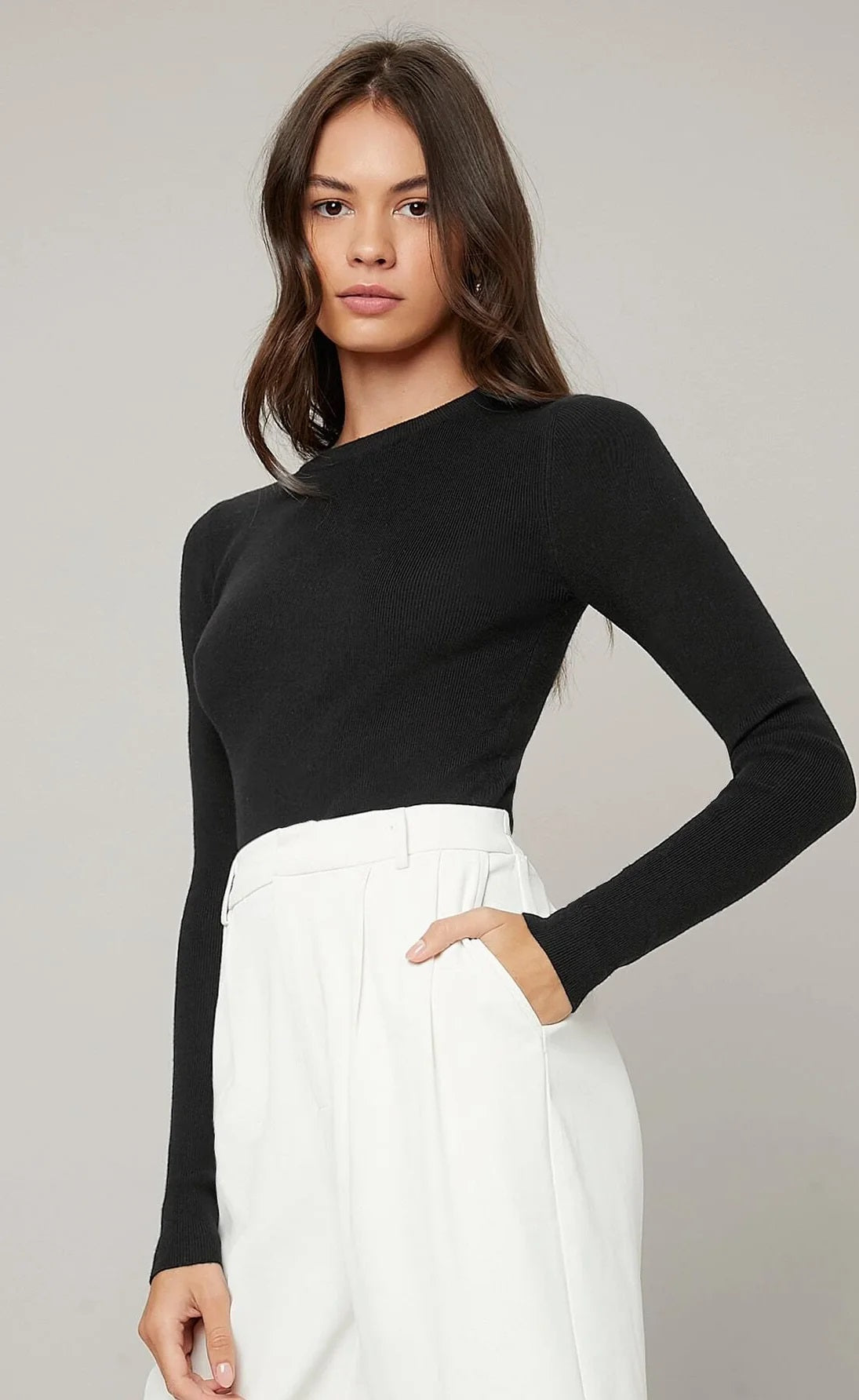 Simple Boat Neck Casual Long Sleeve – Black